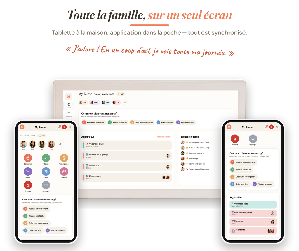 MyLumo - toute la famille sur un seul ecran, accueil