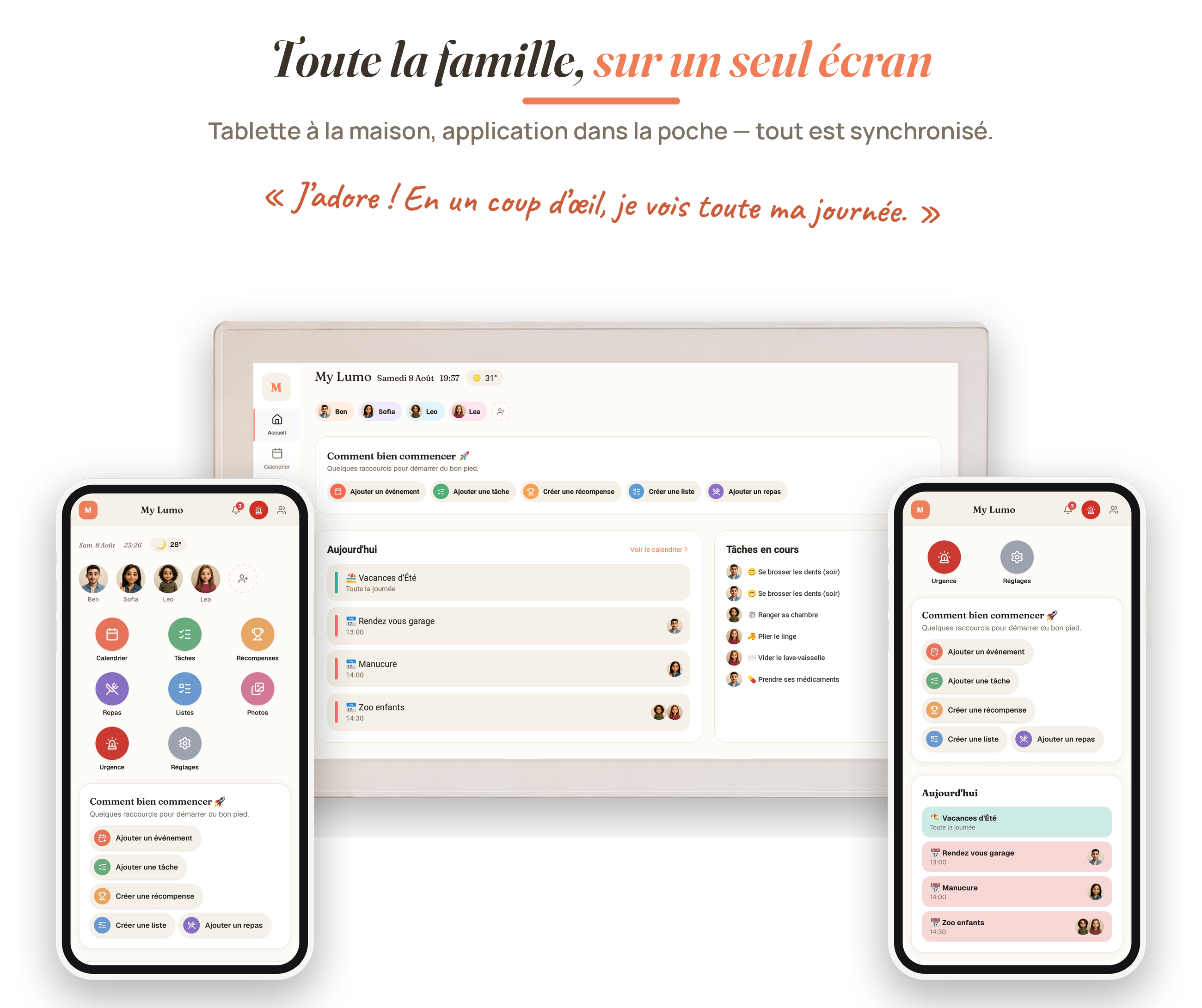 MyLumo - toute la famille sur un seul ecran, accueil