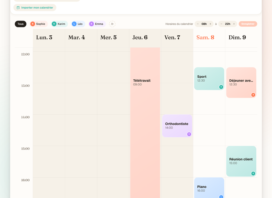 Calendrier partagé — écran tablette MyLumo