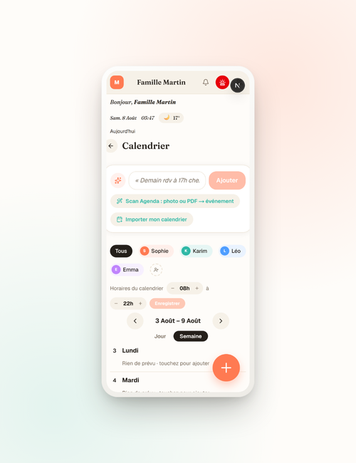 Calendrier partagé — écran mobile MyLumo
