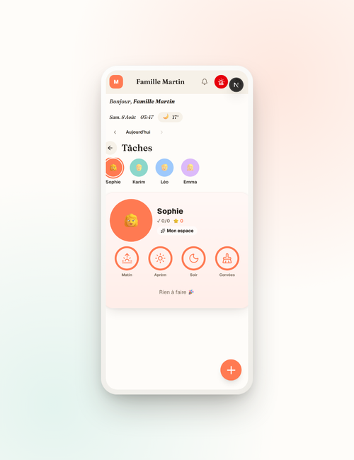 Corvées et routines — écran mobile MyLumo
