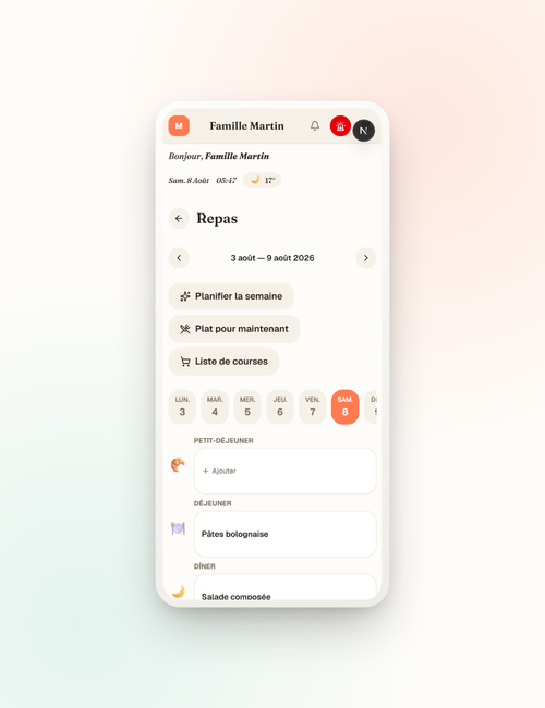 Planning des repas — écran mobile MyLumo
